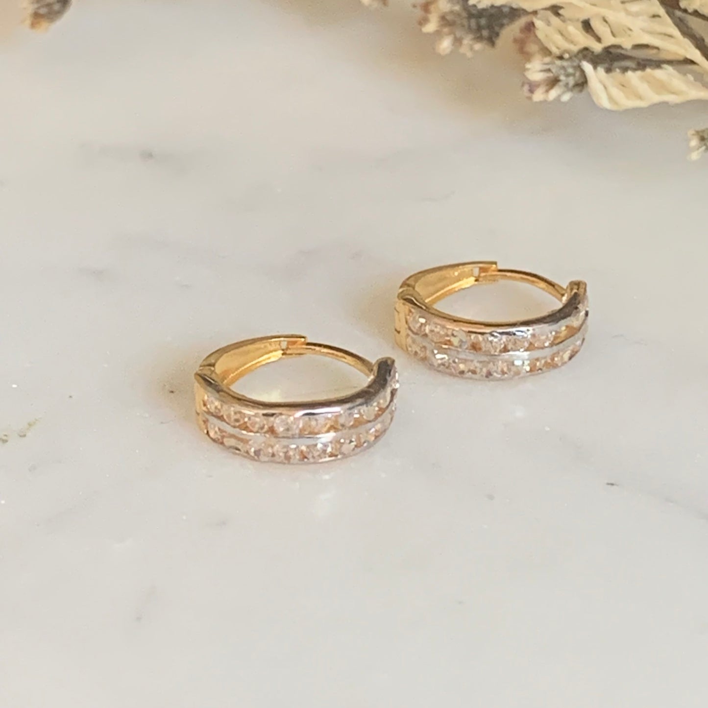 18ct Gold Hoop Pair with CZ | 10mm