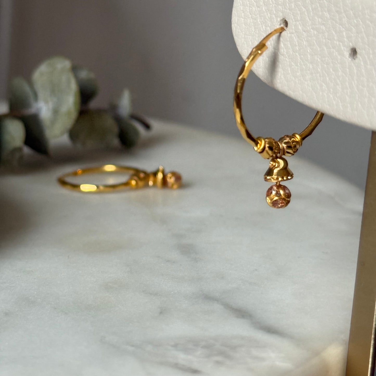 Pre loved, 18ct gold jumka hoop pair | medium