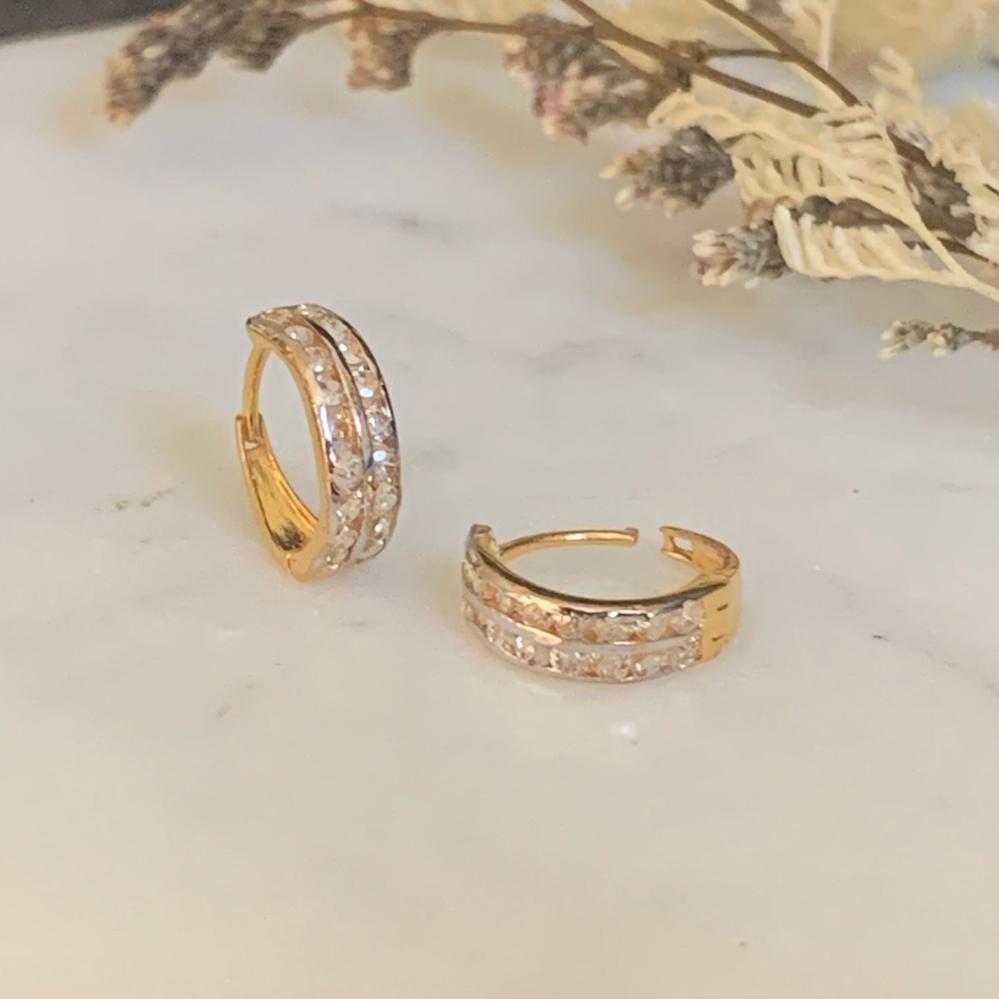 18ct Gold Hoop Pair with CZ | 10mm