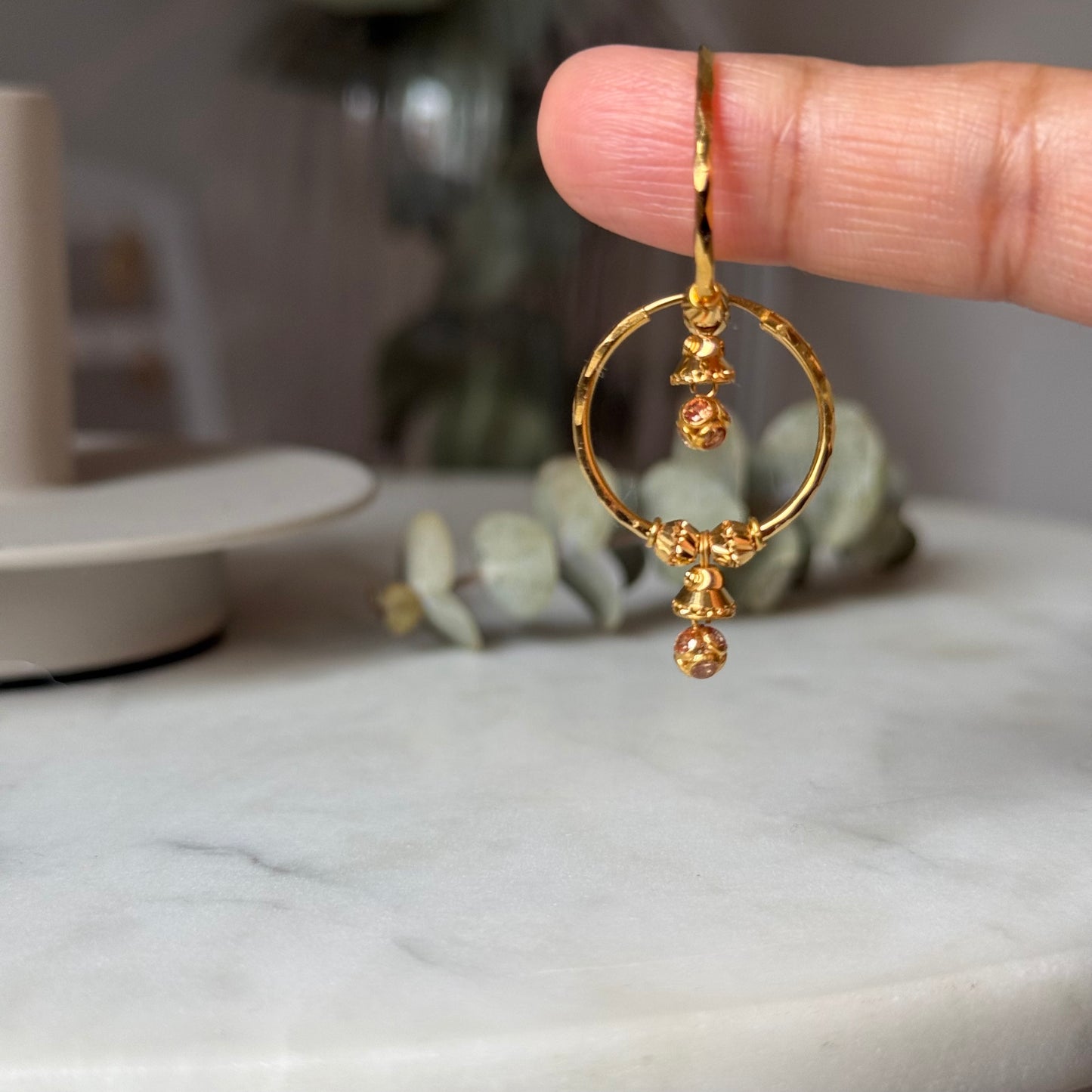 Pre loved, 18ct gold jumka hoop pair | medium