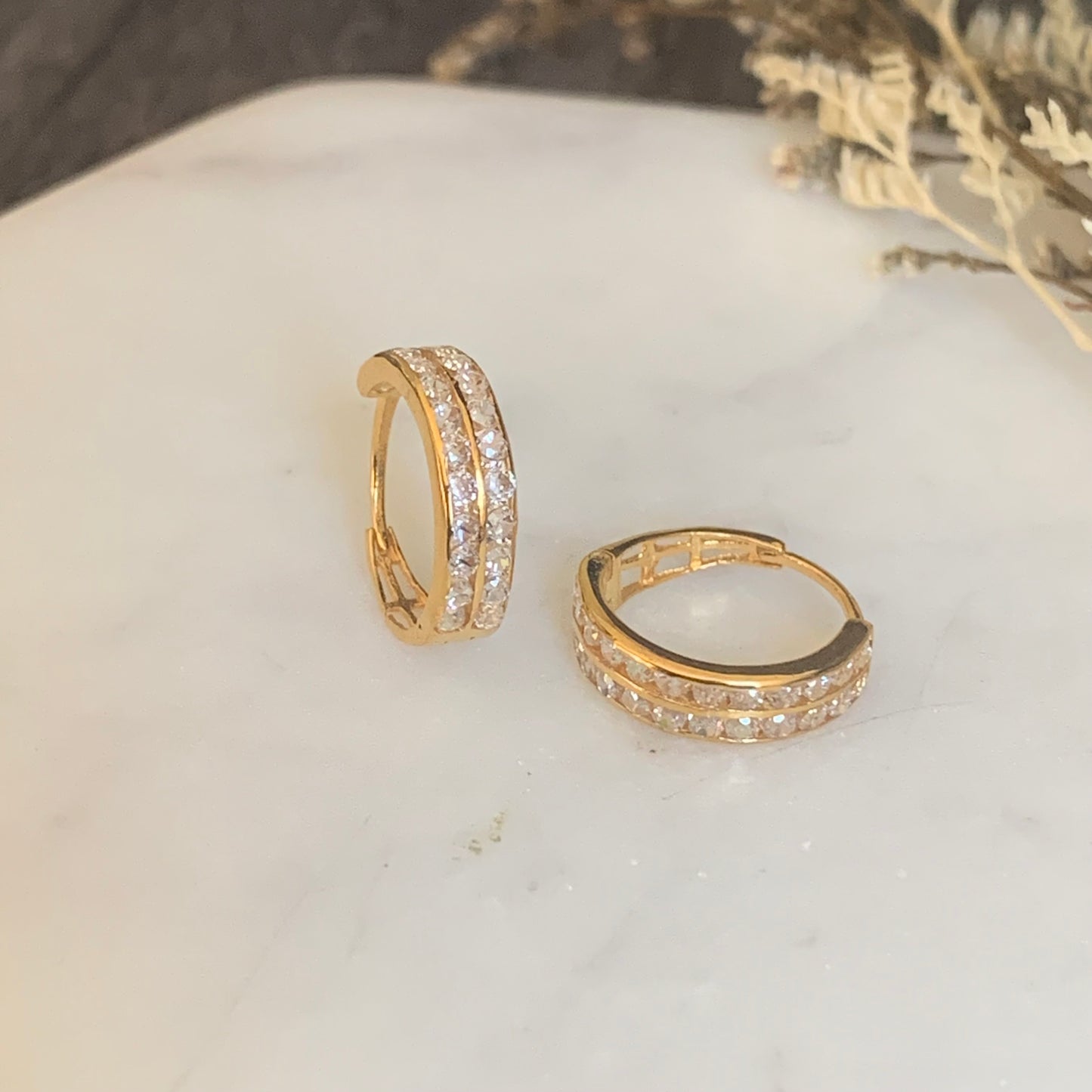 18ct Gold Hoop Pair with CZ | 10mm