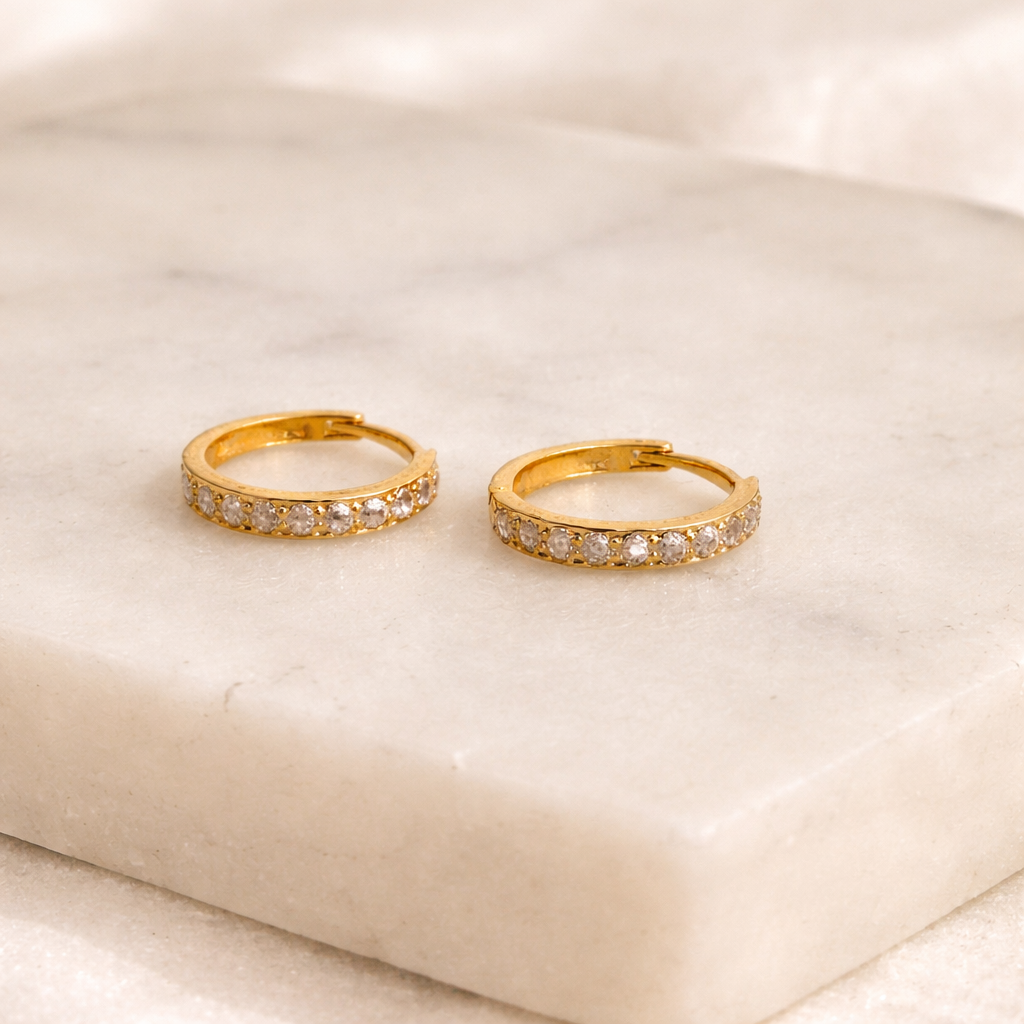 18ct gold cz Huggies | 9.5mm