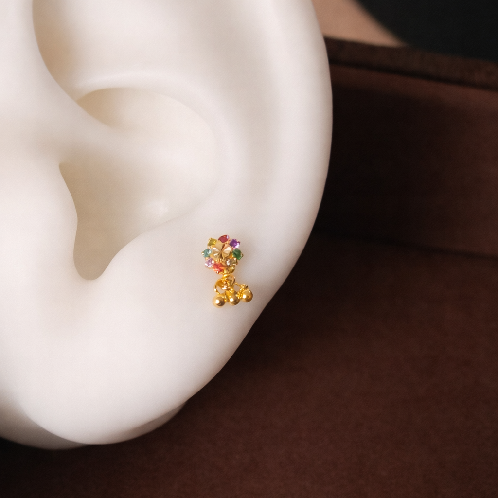 Colourful Mini Jumka, 18ct Gold