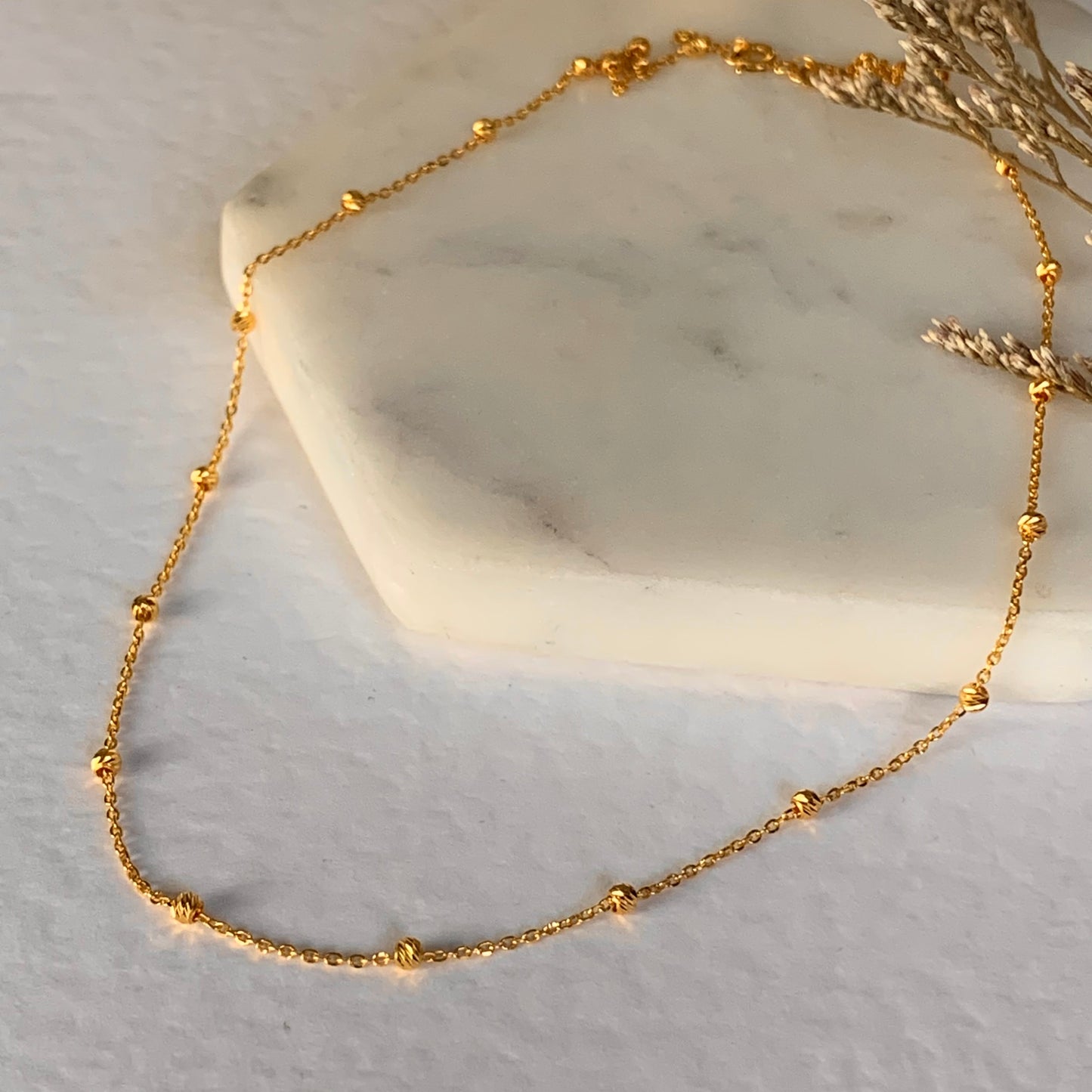 22ct Gold Beaded Dainty Necklace | 16.5 inches