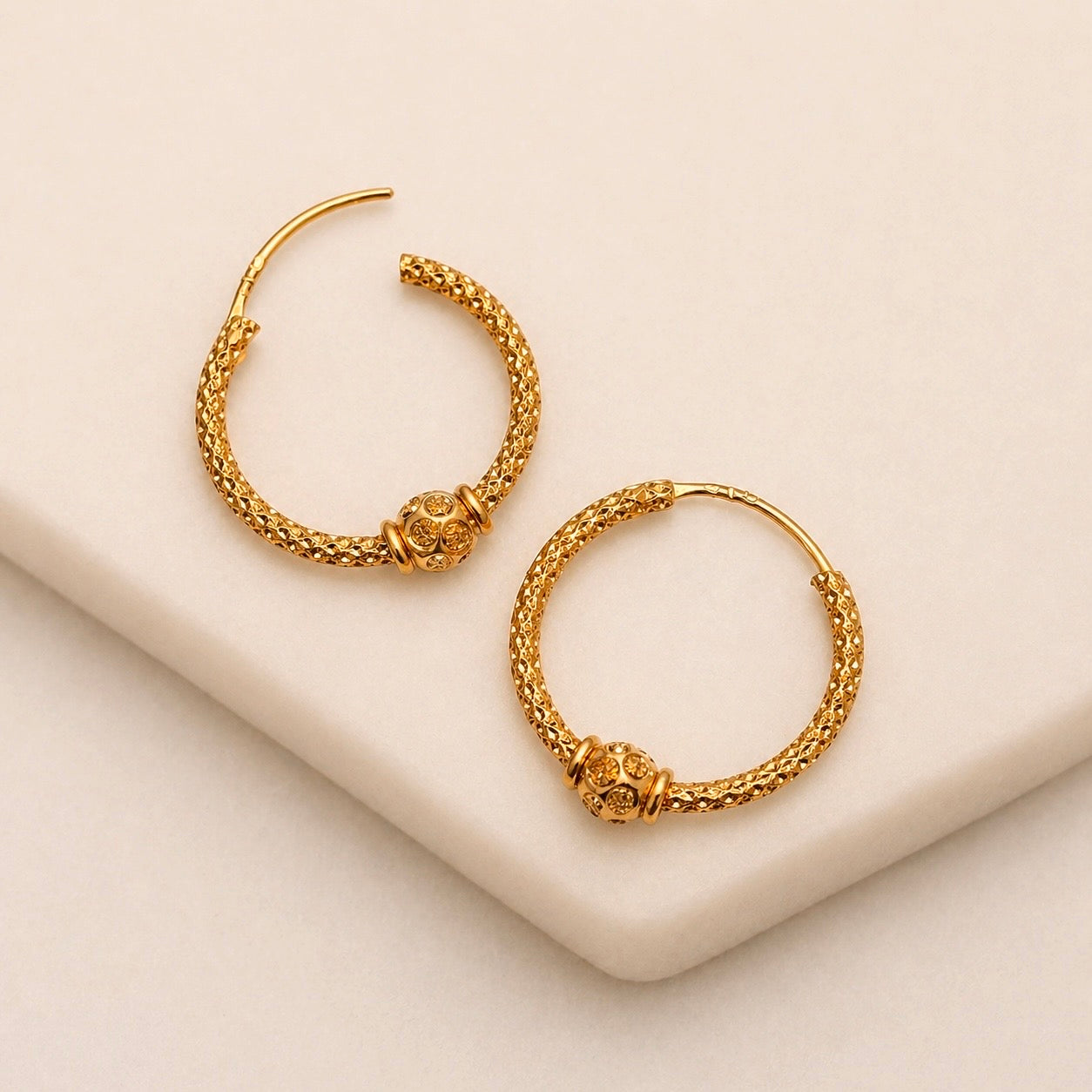Luna, 22ct gold hoop pair | 19cm