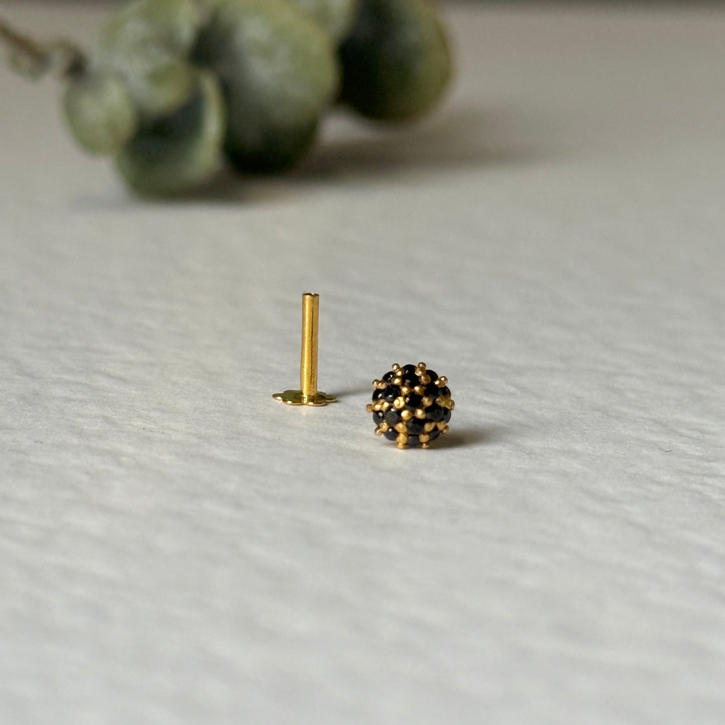 14ct gold SINGLE stud | black cubic zirconia