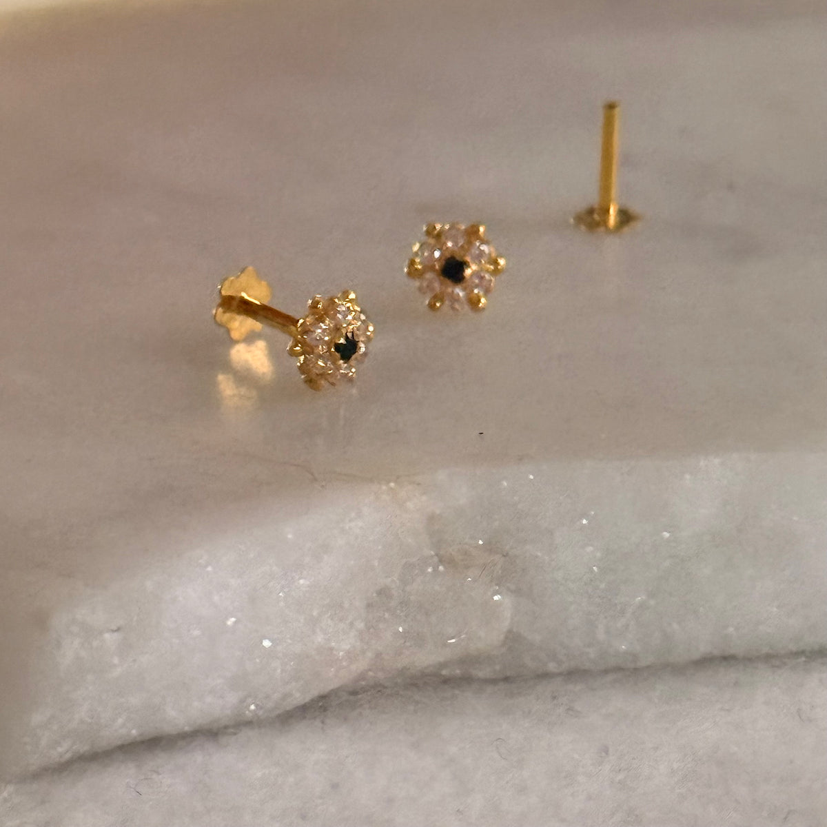 Mayfair | 14ct Gold Lily studs (Black cz)