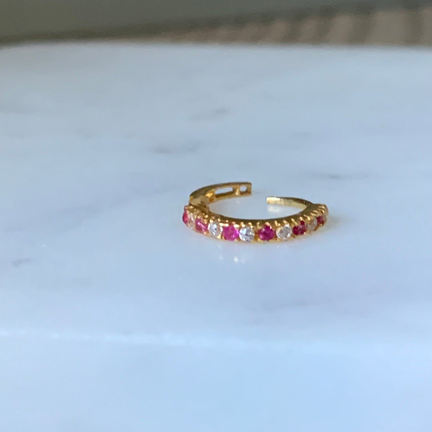 18ct Gold Single Pink/clear Hoop |8mm