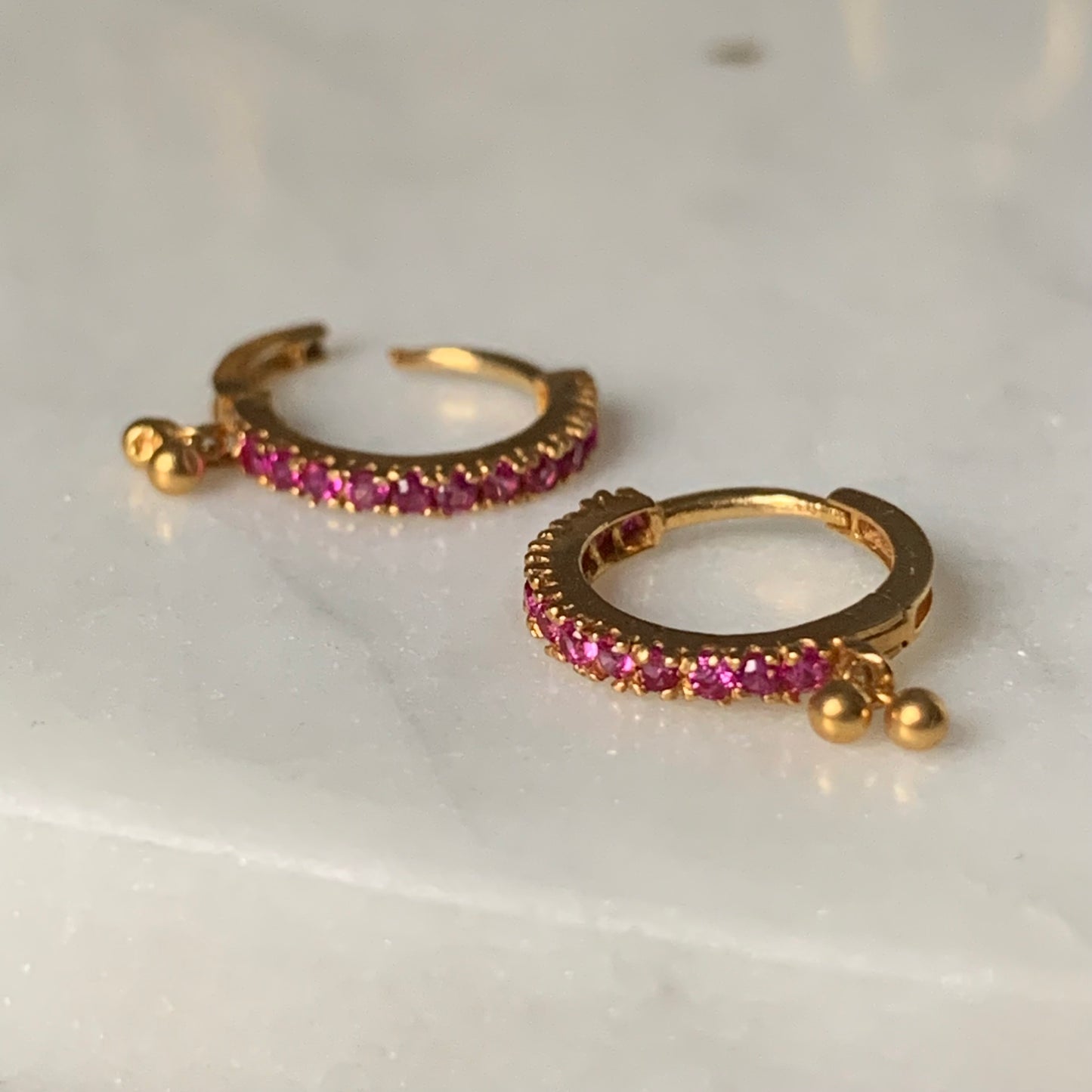 18ct Gold Pink Huggies Pair | 8mm