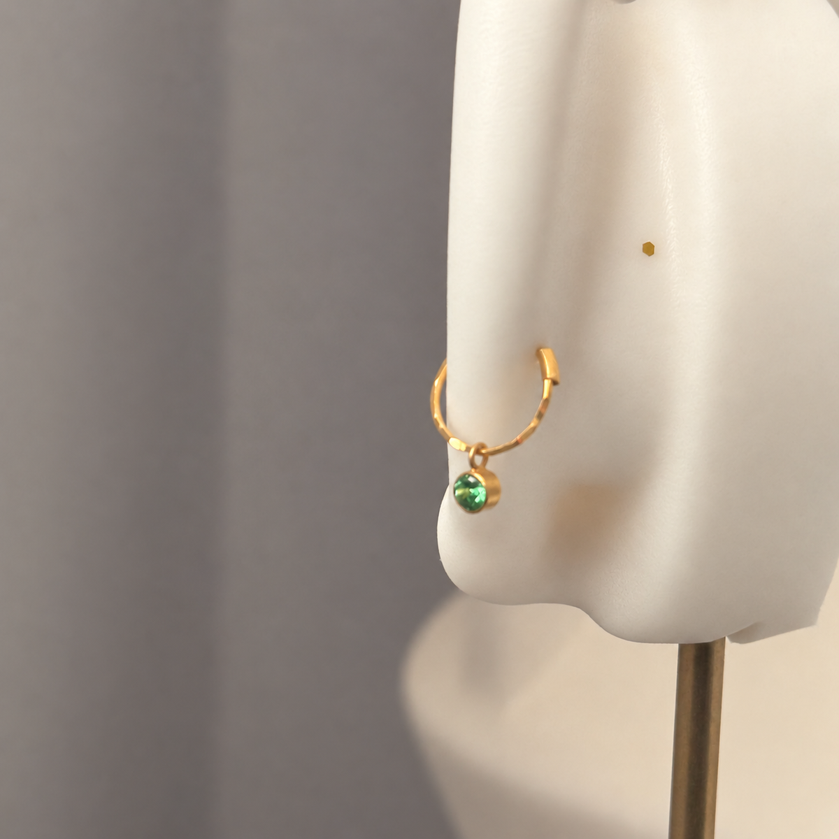 18ct Gold Emerald Drop Hoop | 8mm