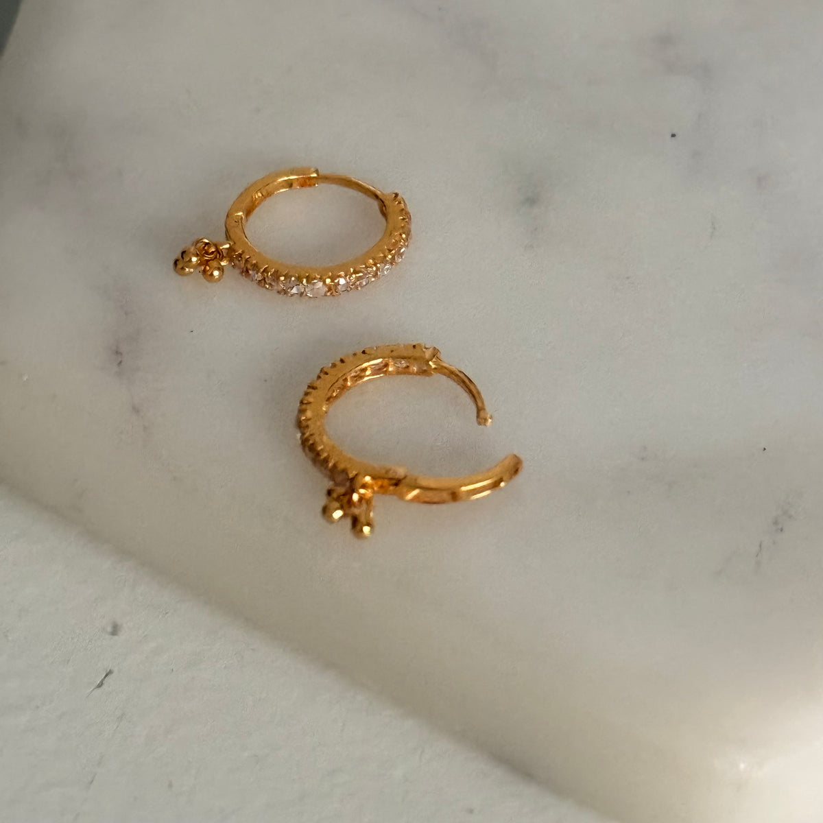 18ct gold drop bead Hoops | 9mm