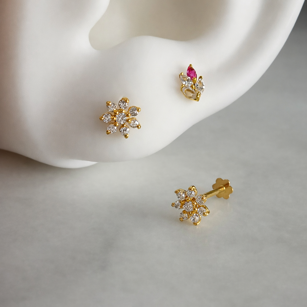 Belle, 18ct Gold Floral stud | 7mm
