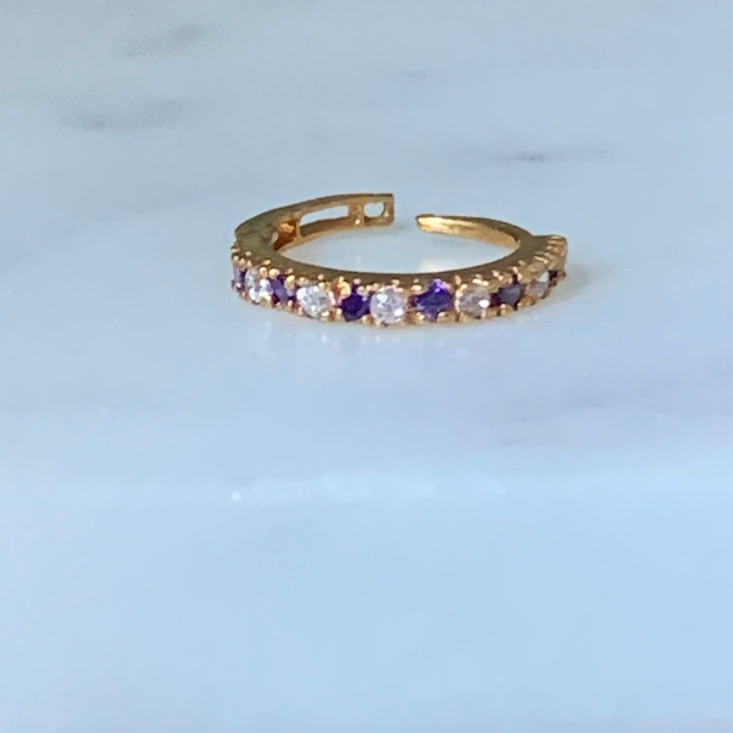 18ct Gold Hoop | Purple/Clear | 8mm