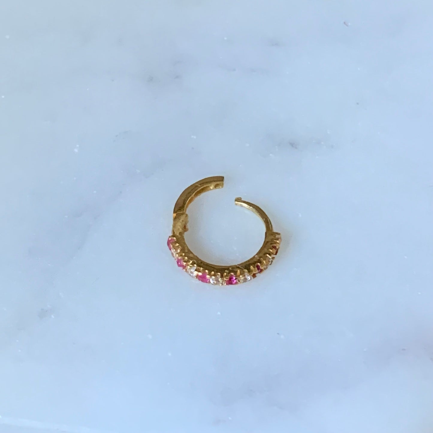 18ct Gold Single Pink/clear Hoop |8mm