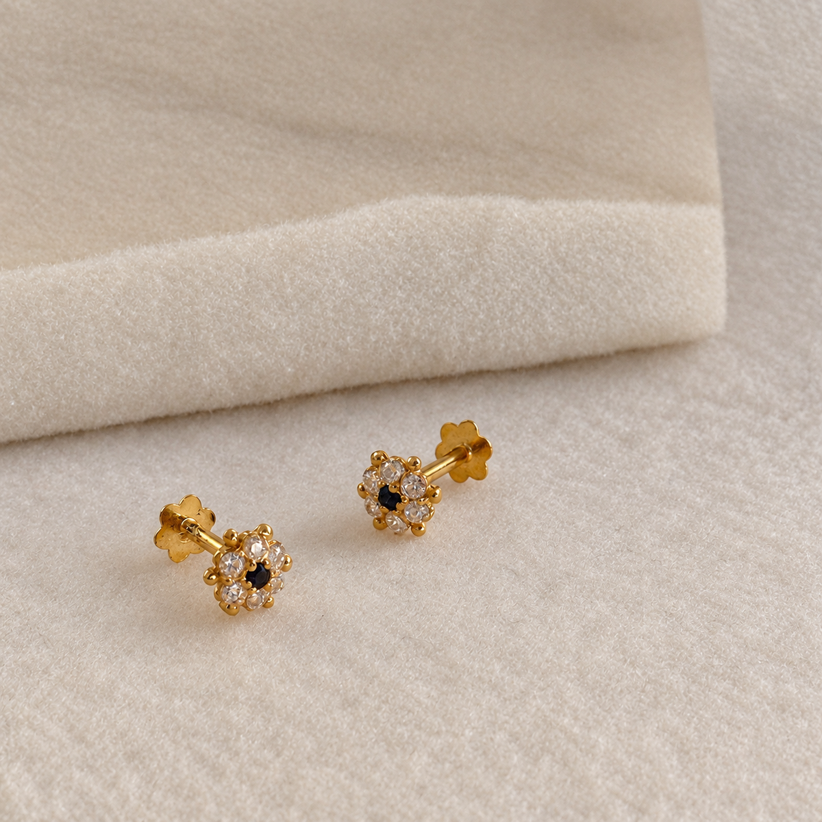 Mayfair | 14ct Gold Lily studs (Black cz)