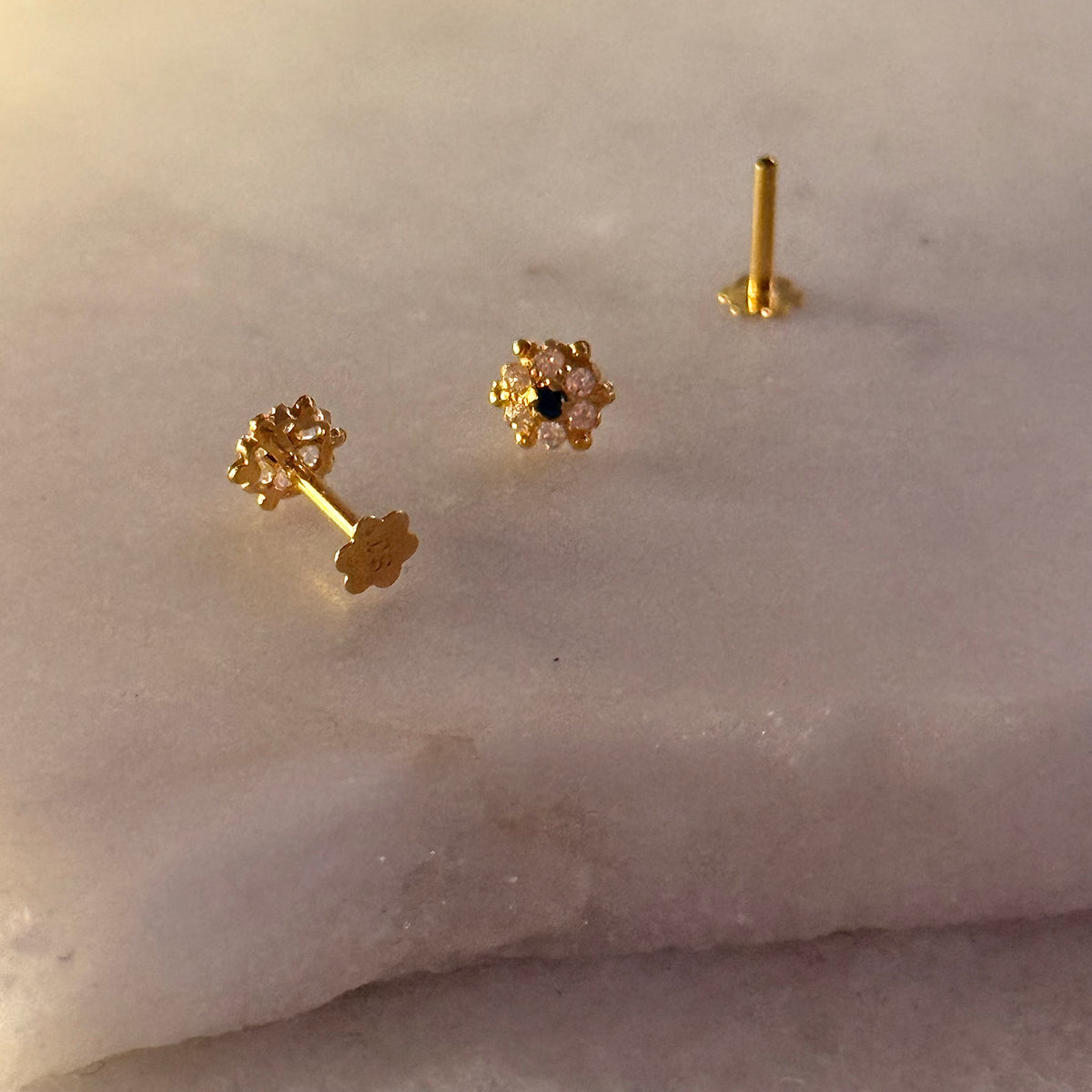 Mayfair | 14ct Gold Lily studs (Black cz)