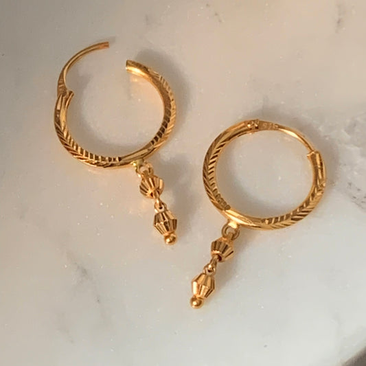 22ct Gold Dangly Hoop Pair | 15mm by 27mm