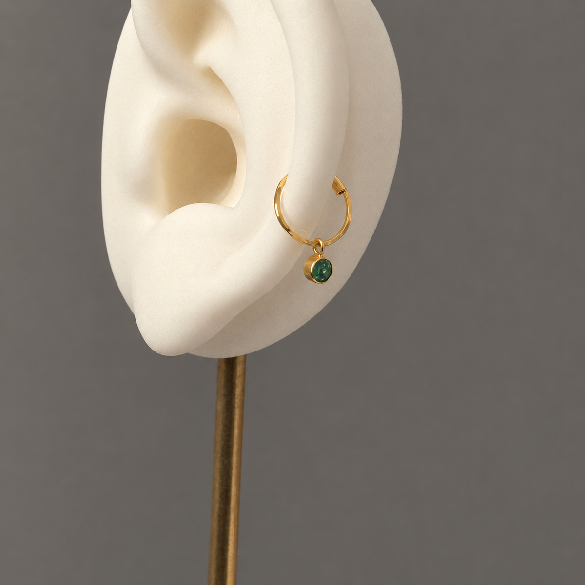18ct Gold Emerald Drop Hoop | 8mm