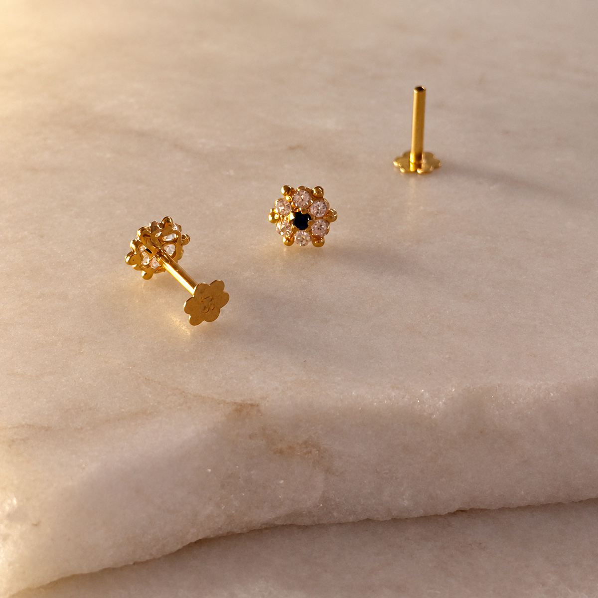 Mayfair | 14ct Gold Lily studs (Black cz)