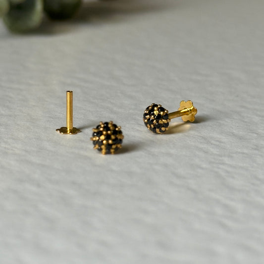 14ct gold SINGLE stud | black cubic zirconia