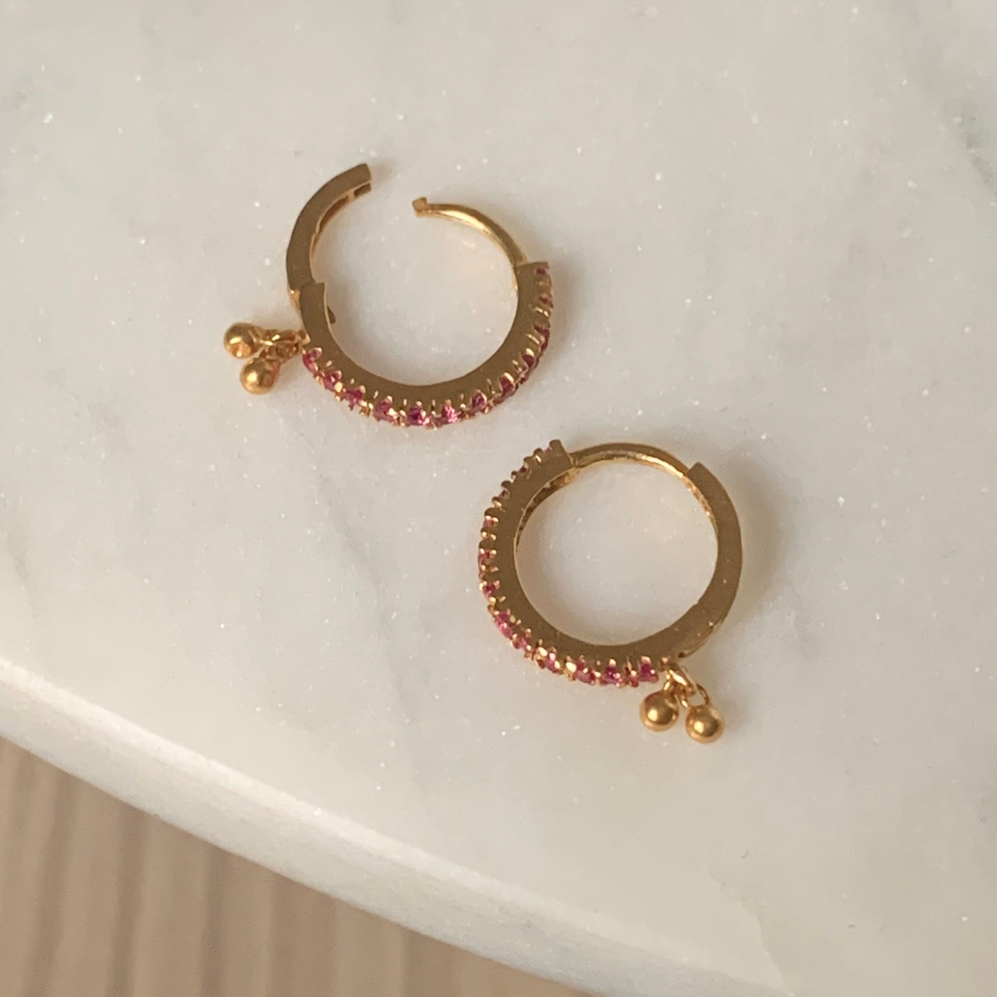 18ct Gold Pink Huggies Pair | 8mm