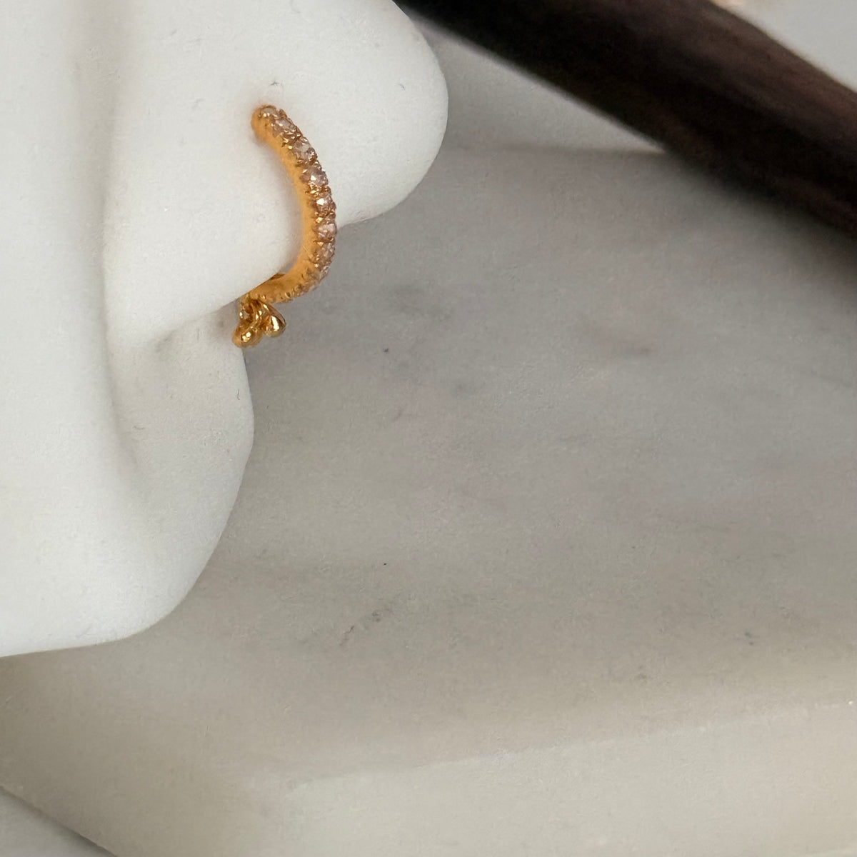 18ct gold drop bead Hoops | 9mm