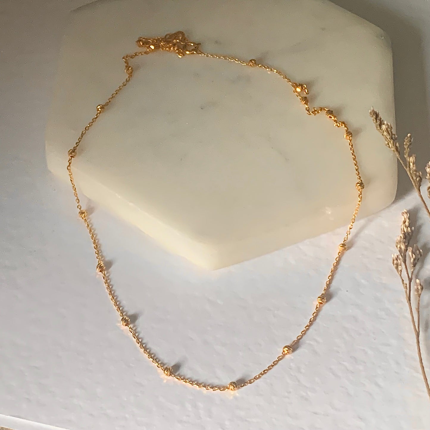 22ct Gold Beaded Dainty Necklace | 16.5 inches