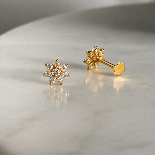 Belle, 18ct Gold Floral stud | 7mm