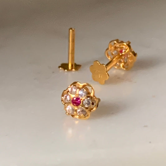 18ct Gold Floral Stud Pair | 6mm