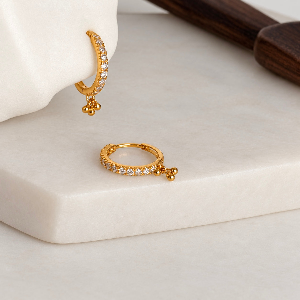 18ct gold drop bead Hoops | 9mm