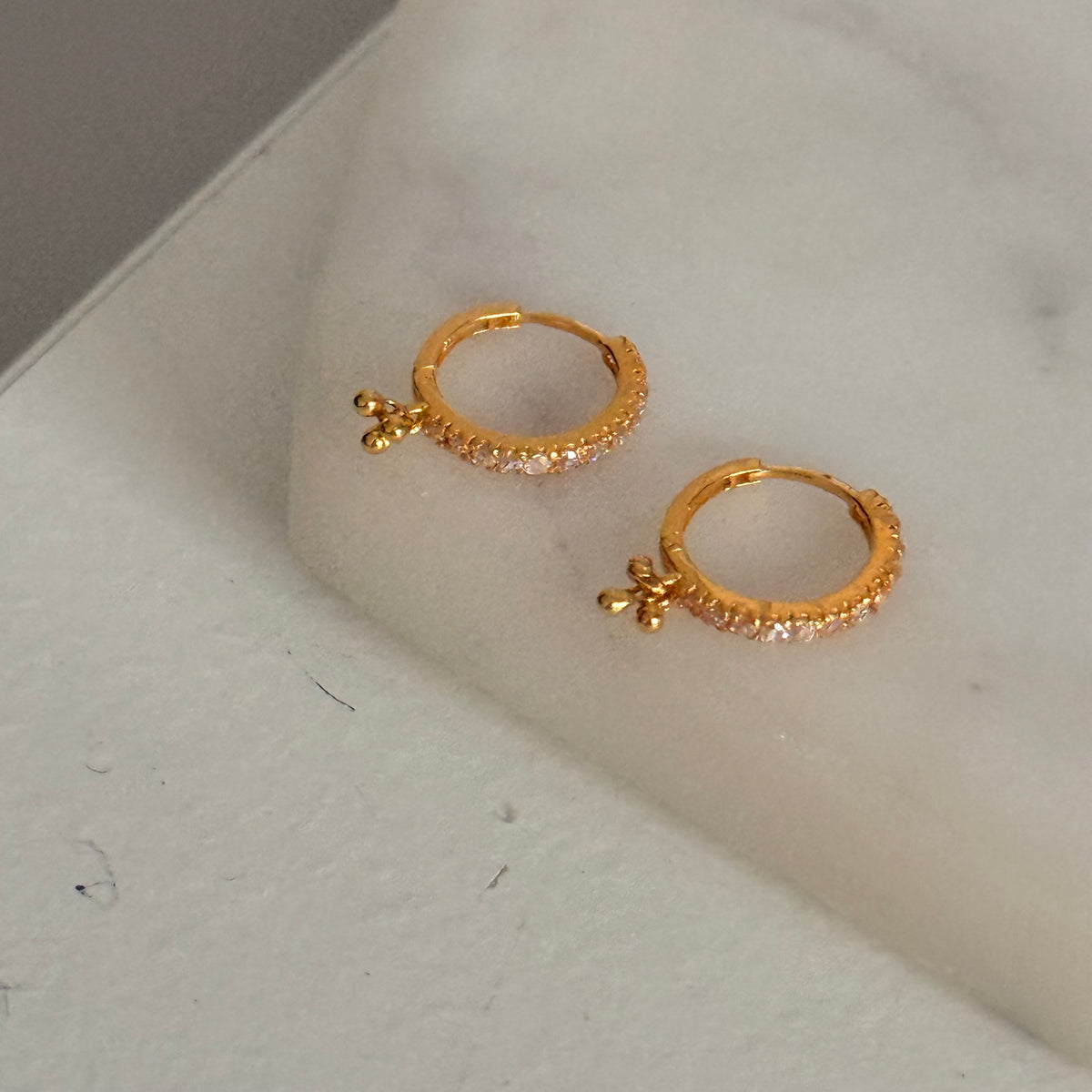 18ct gold drop bead Hoops | 9mm