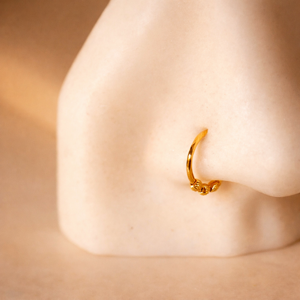 18ct Gold triple bead hoop | 8mm