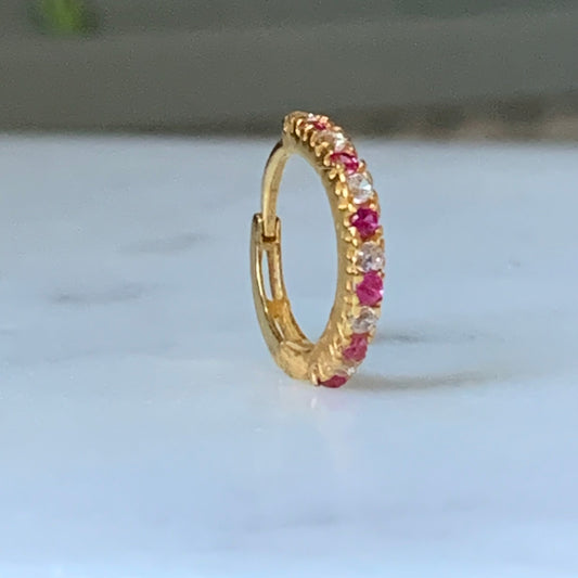 18ct Gold Single Pink/clear Hoop |8mm