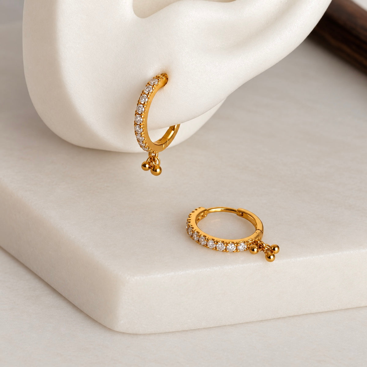 18ct gold drop bead Hoops | 9mm