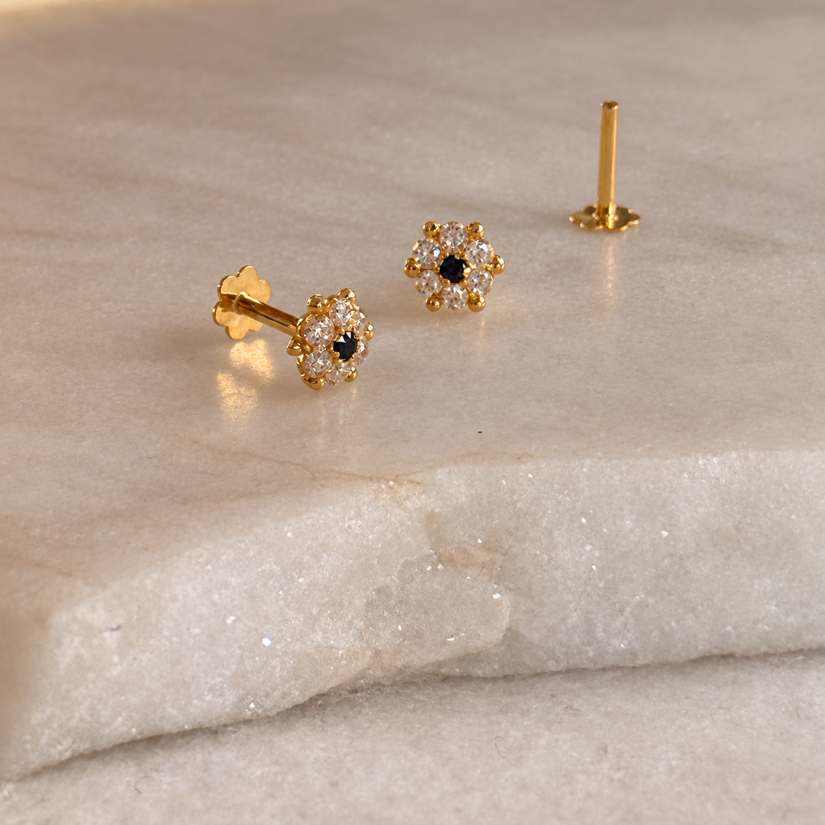 Mayfair | 14ct Gold Lily studs (Black cz)