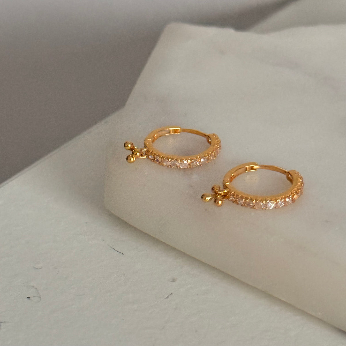 18ct gold drop bead Hoops | 9mm