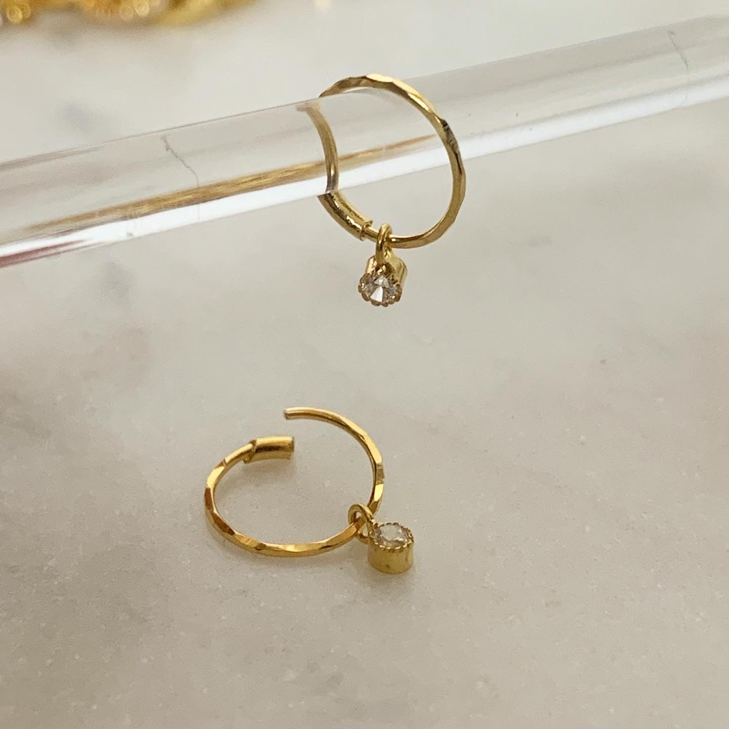 18ct Gold Hoop, Dangly CZ removable stone