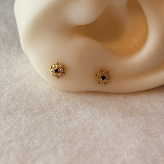 Mayfair | 14ct Gold Lily studs (Black cz)