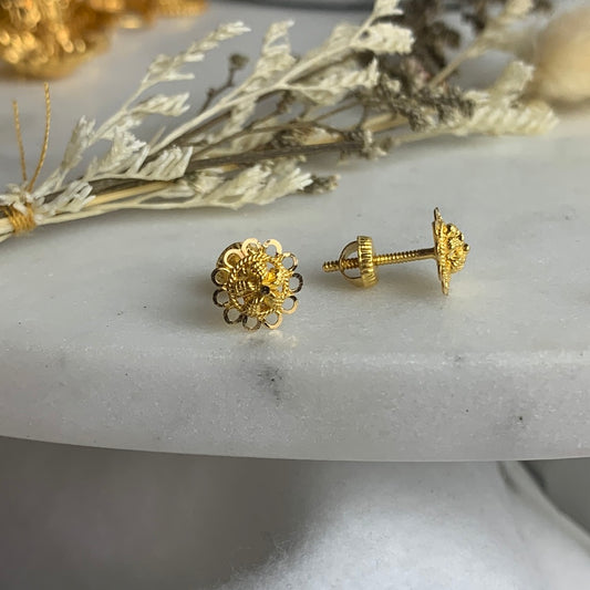 Sunflower studs in 22k gold