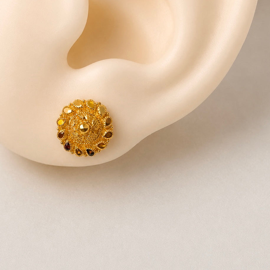 Jaipur | 22ct Gold Flower Stud Pair, 11mm
