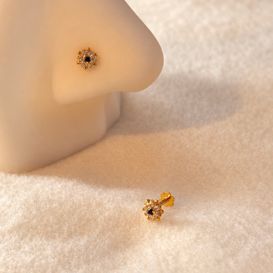 Mayfair | 14ct Gold Lily studs (Black cz)