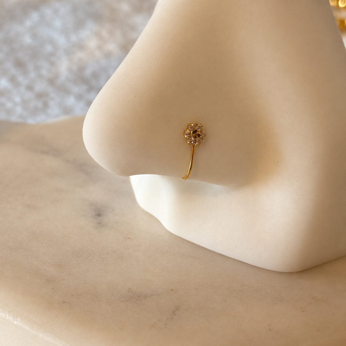 18ct gold floral stud (no piercing required)