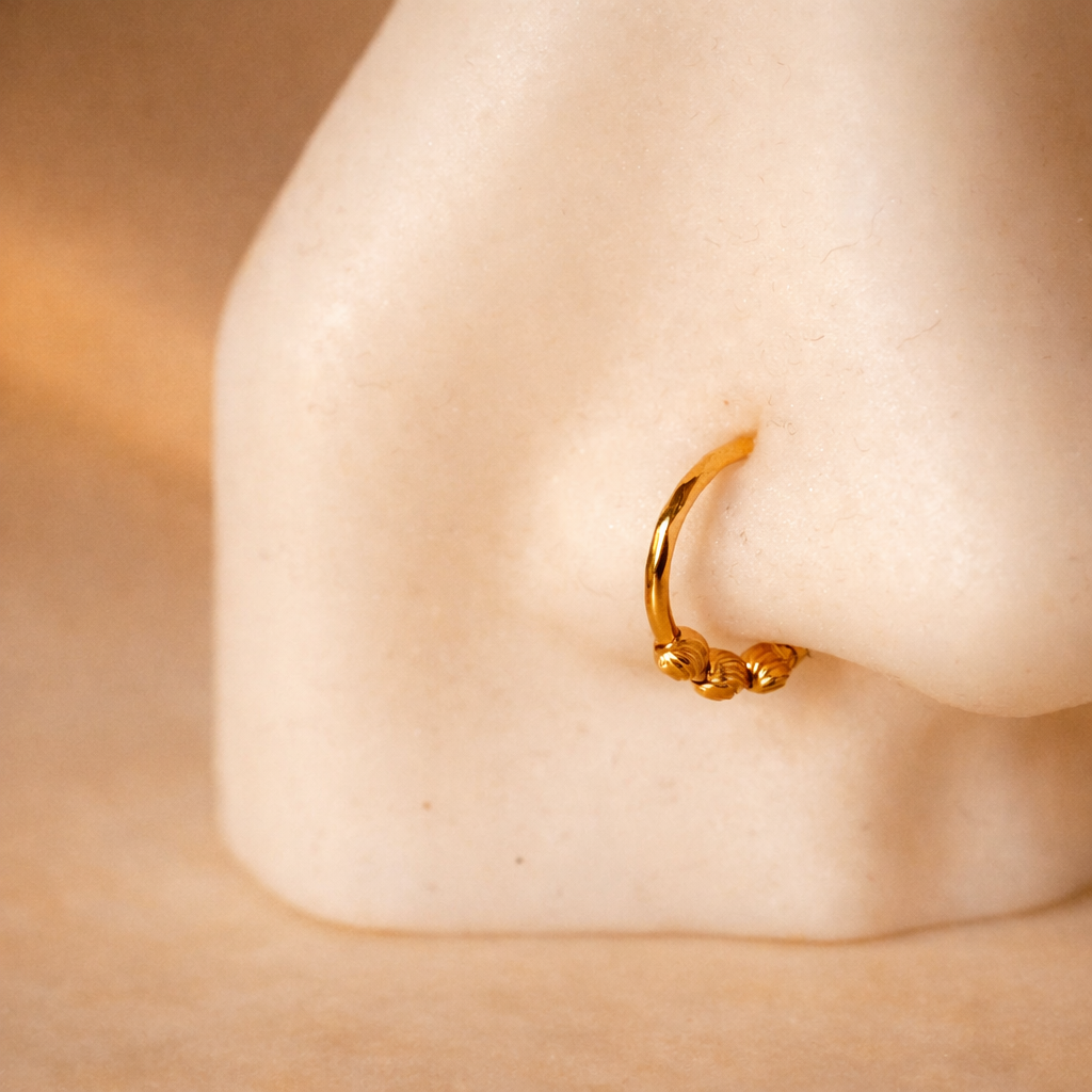 18ct Gold triple bead hoop | 8mm