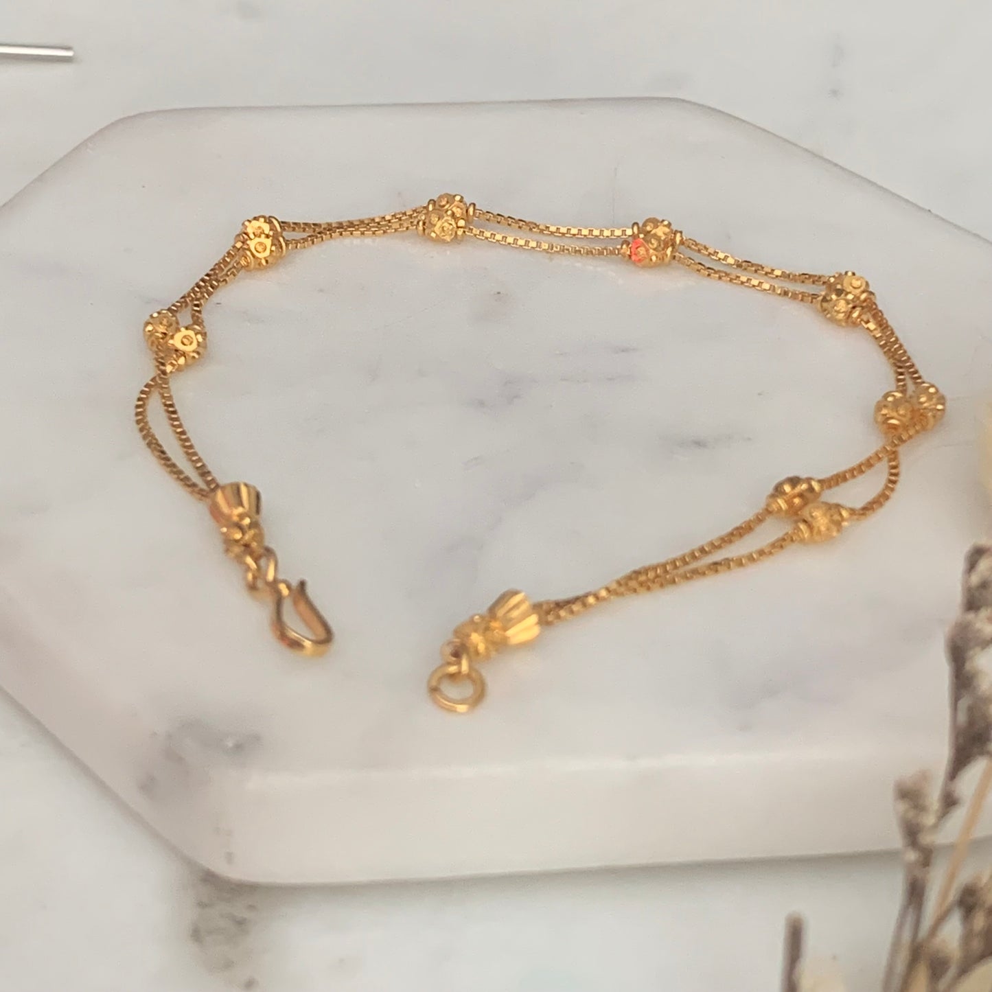 22ct Gold Double Chain Beaded Bracelet | Large