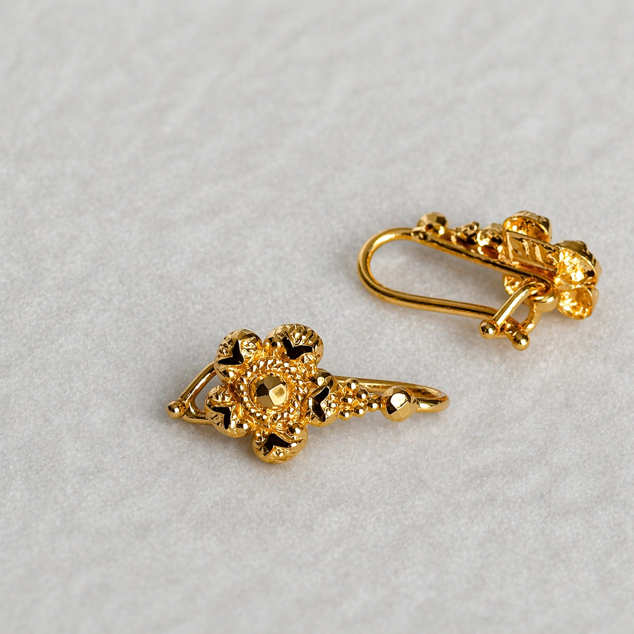 Petite floral earrings, 22ct Gold