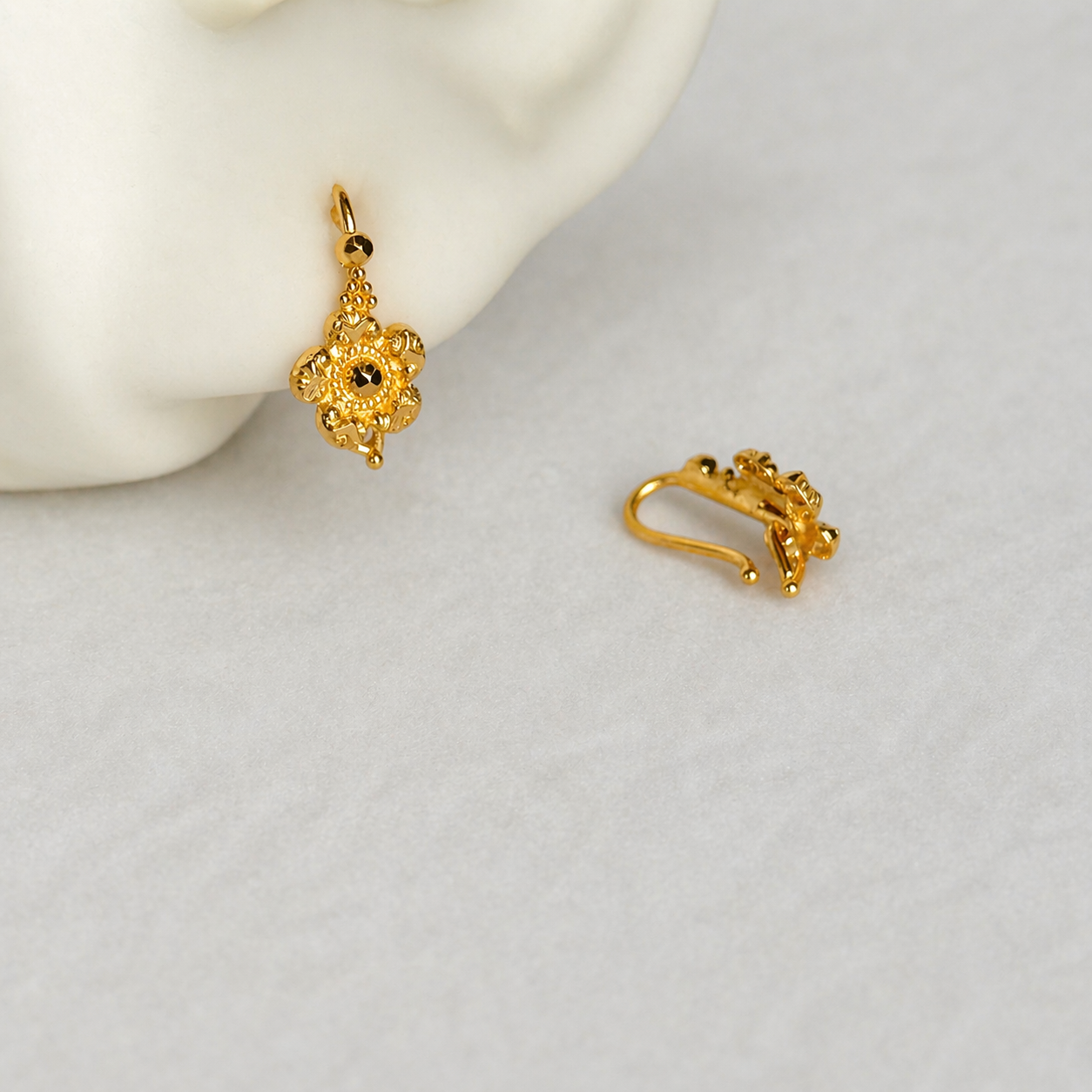 Petite floral earrings, 22ct Gold