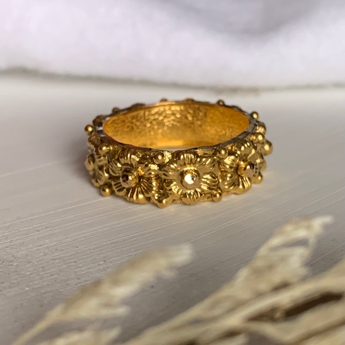 22k Gold Handcrafted Rosette Ring (Antique finishing) | Size M