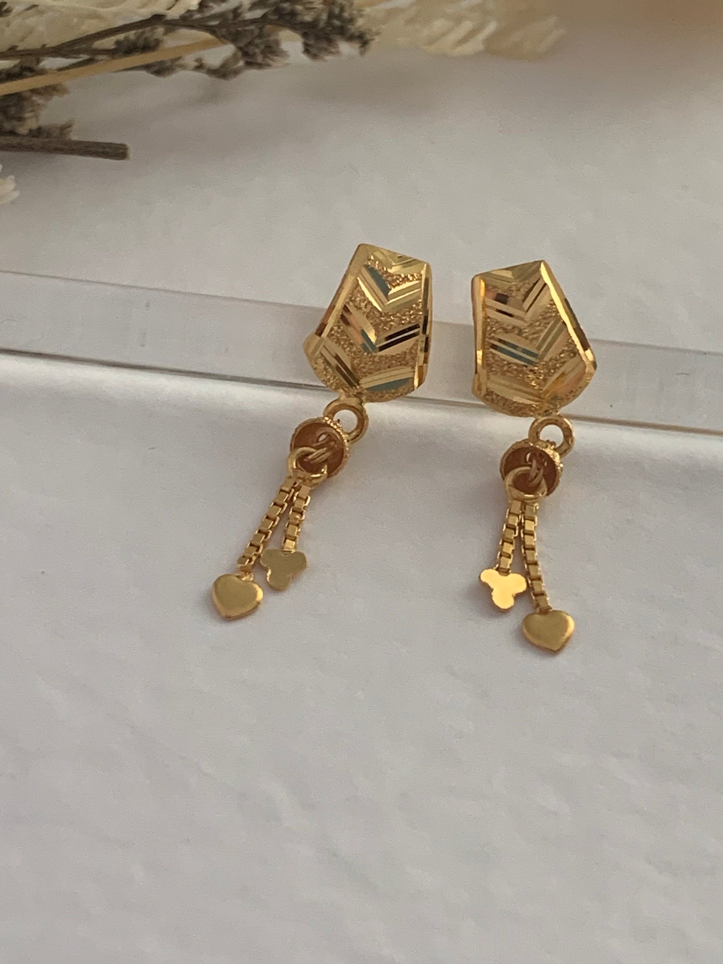 18k gold dangly earring pair