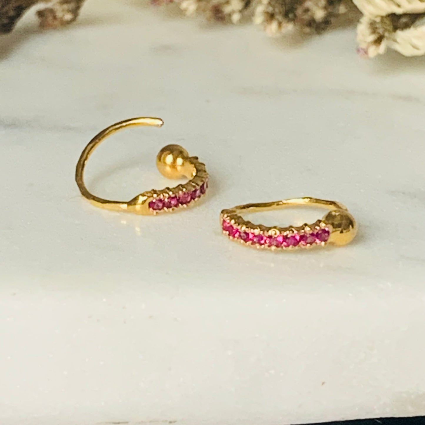 18ct Gold Hoop with Pink CZ | 8mm