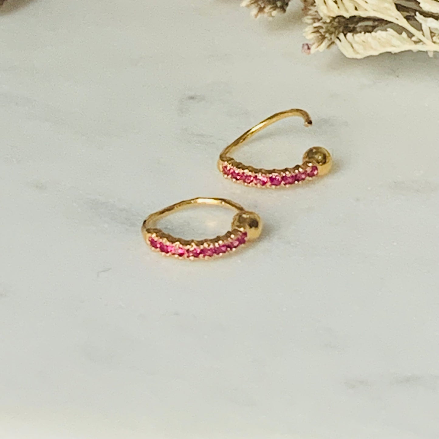 18ct Gold Hoop with Pink CZ | 8mm